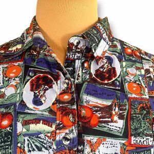 Vintage Mine & Bills Outfitters Shirt Western Button Up Retro Orange Crate Art